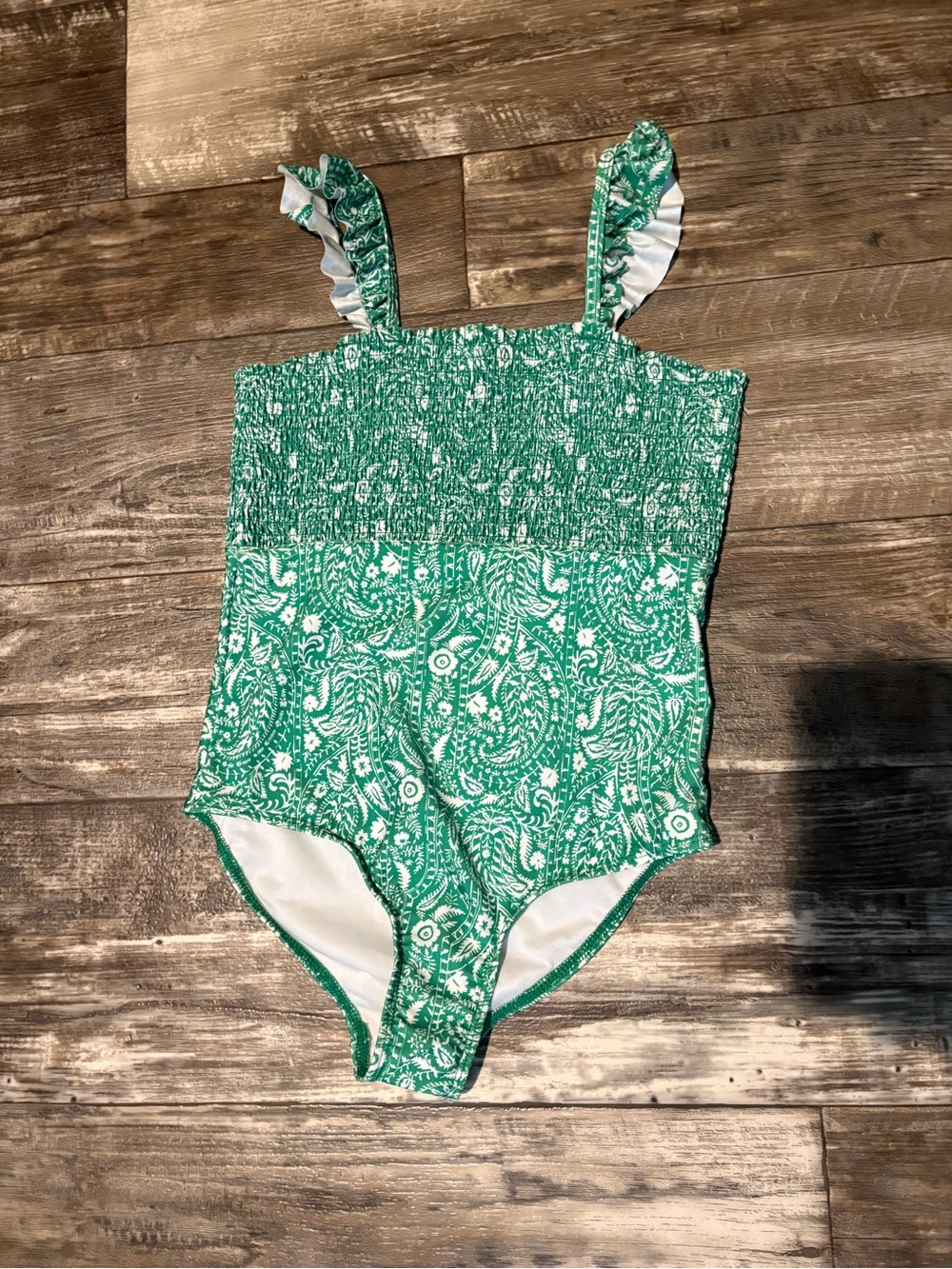 Crown & Ivy Kids Green and White Paisley One Piece Size 12
